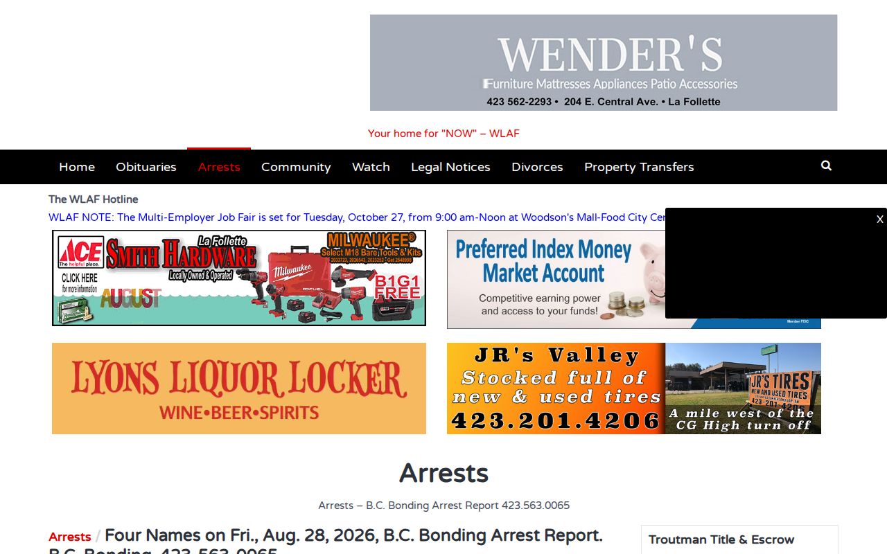 Campbell County arrest news context from WLAF B.C. Bonding reports