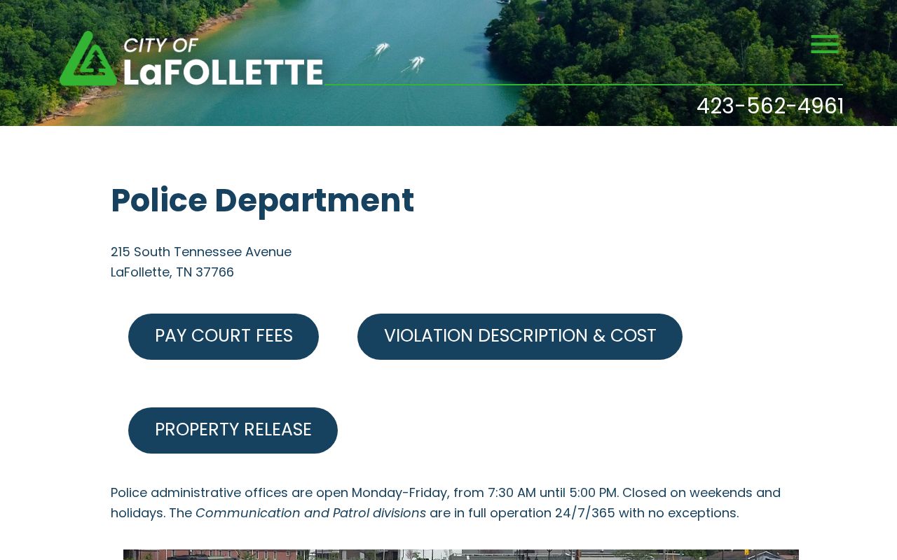 LaFollette, Campbell County arrest-record route on the police department page